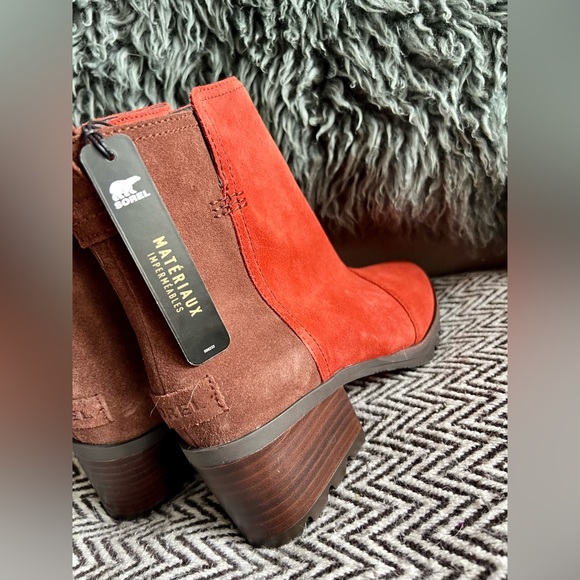 Sorel Cate Waterproof Suede Block Heel Bootie Red - Picture 9 of 13
